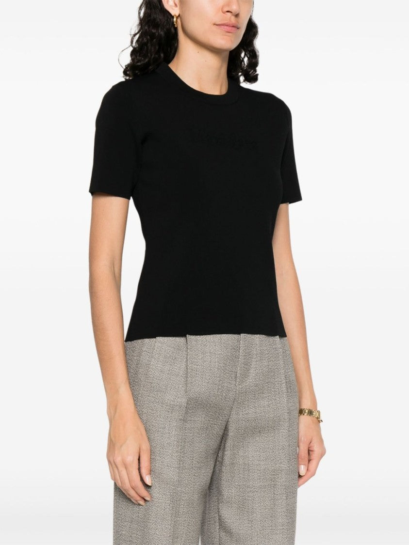Max Mara Fitted Black Short-Sleeved T-Shirt With Subtle Logo Detail