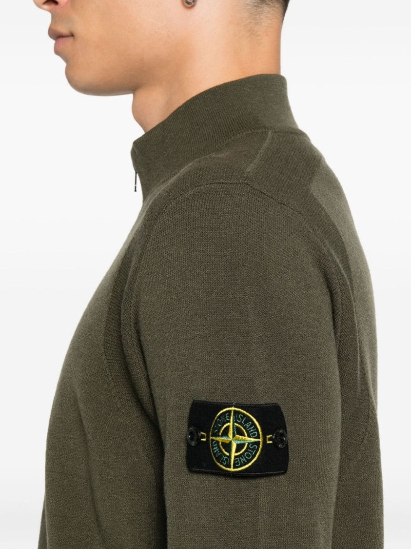 Stone Island Militarily Inspired Zip-Up Sweater With Logo Badge