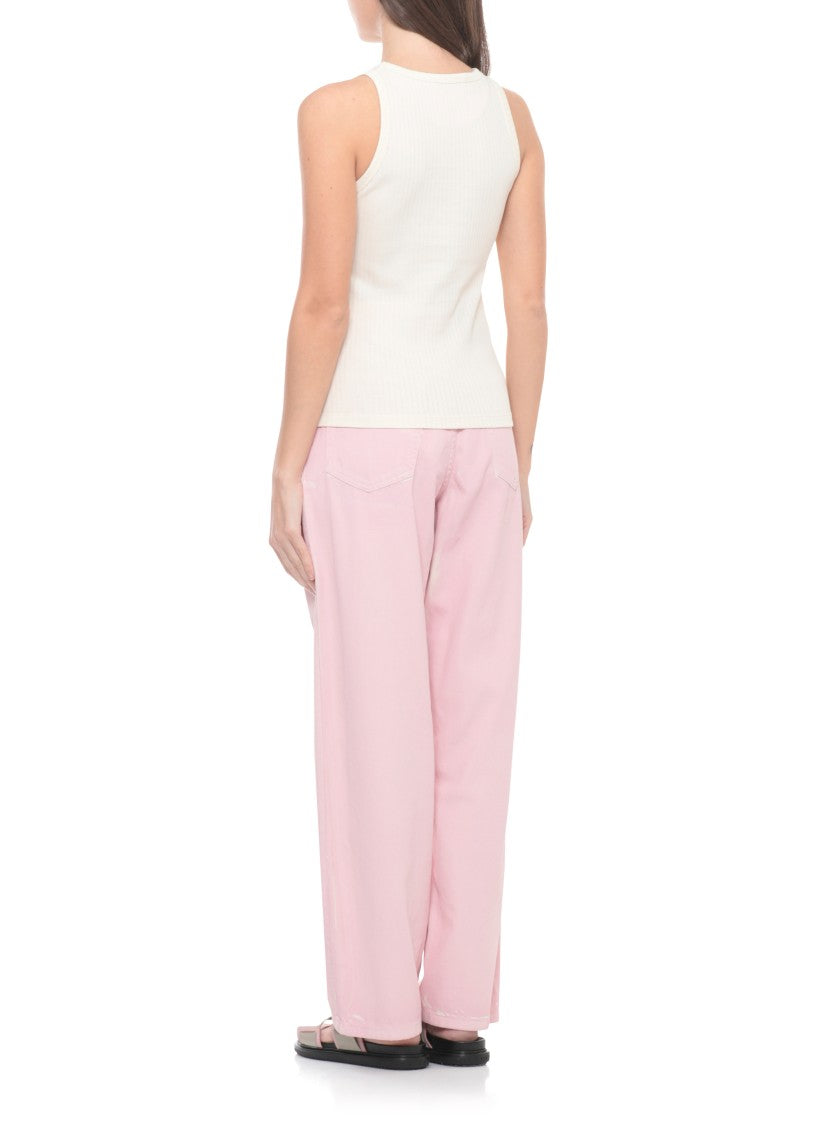 Marni Ivory Logo Ribbed Cotton Tank Top