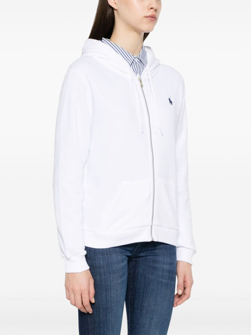 Polo Ralph Lauren Zip-Up White Sweater With Classic Hood And Front Pocket