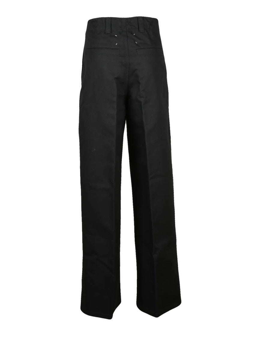 Maison Margiela High-Waisted Black Cotton Trousers With Pleated Front And Wide Leg