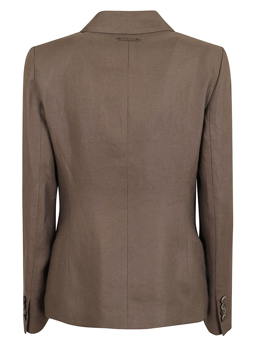Peserico Double-Breasted Gabardine Linen Blazer With Classic Peak Lapels