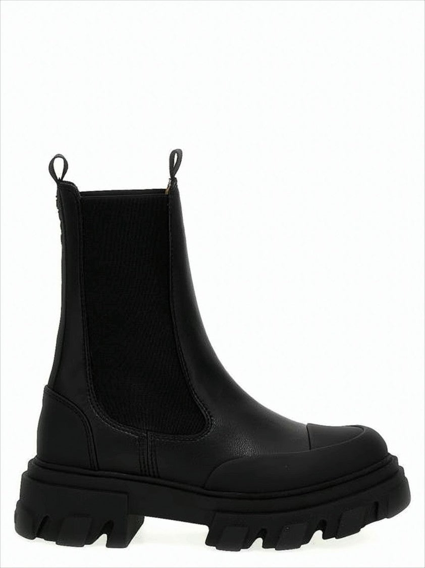 Ganni Black Ankle Boots With Rugged Rubber Sole