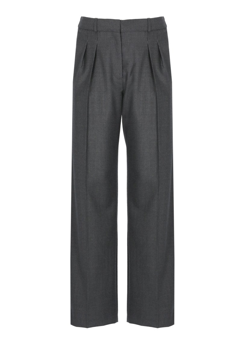 Loulou De Saison Tailored Straight-Leg Wool Pants With Pleated Front