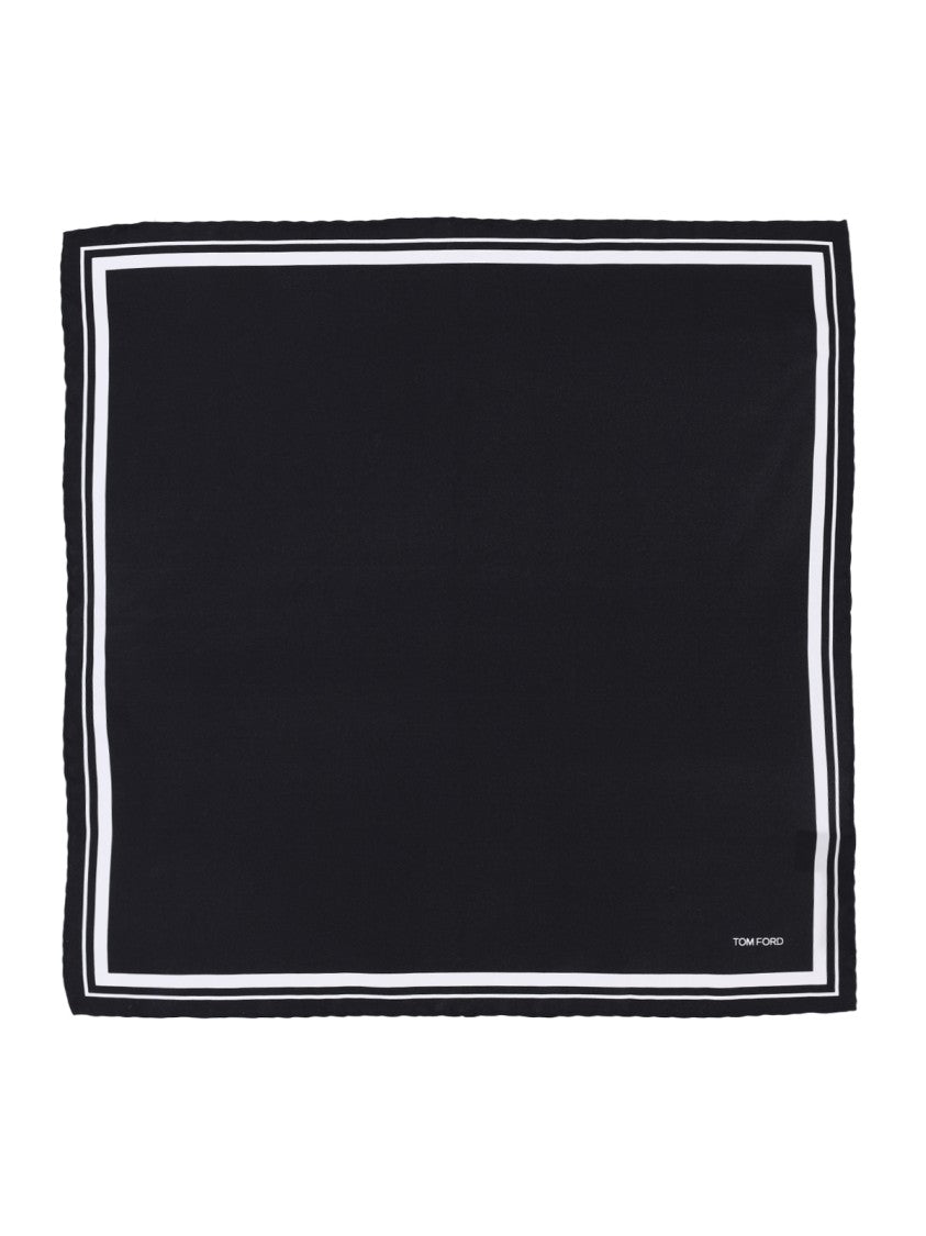 Tom Ford Contrast Detail Pocket Square – Black