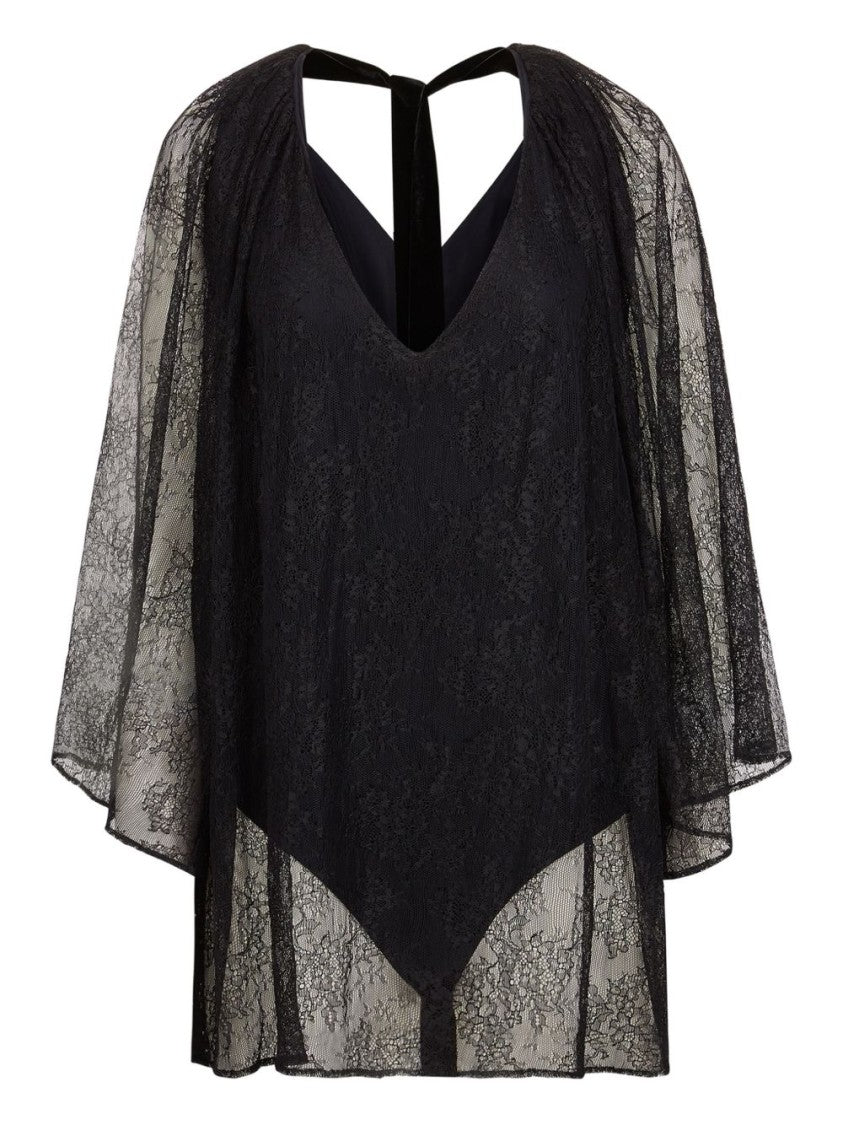 Nina Ricci Bodysuit With Floral Lace Cape And V-Neckline