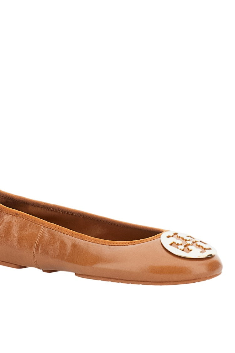 Tory Burch Nappa Leather Ballet Flats With Elasticated Edges And Metal Logo Coin