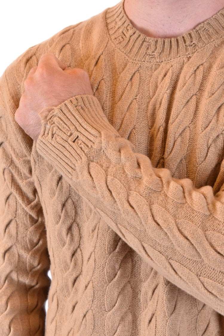 Laneus Classic Cable Knit Sweater In Camel Tone
