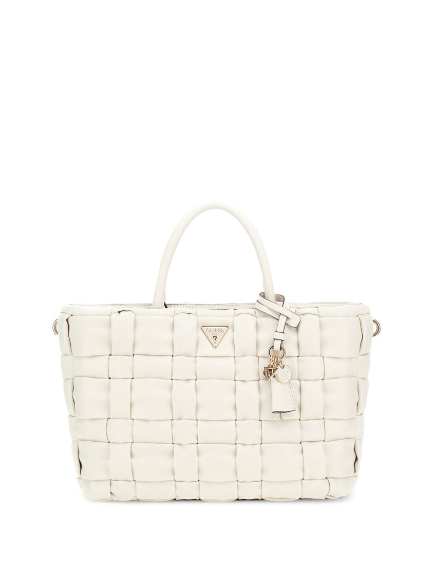 Guess Woven Faux Leather Handbag With Gold-Tone Hardware