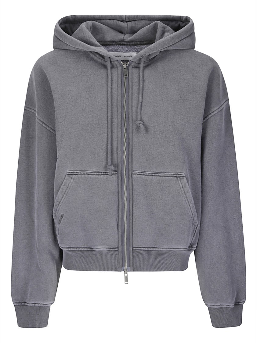 Samsoe Samsoe Washed Grey Hoodie With Double-Slider Zip