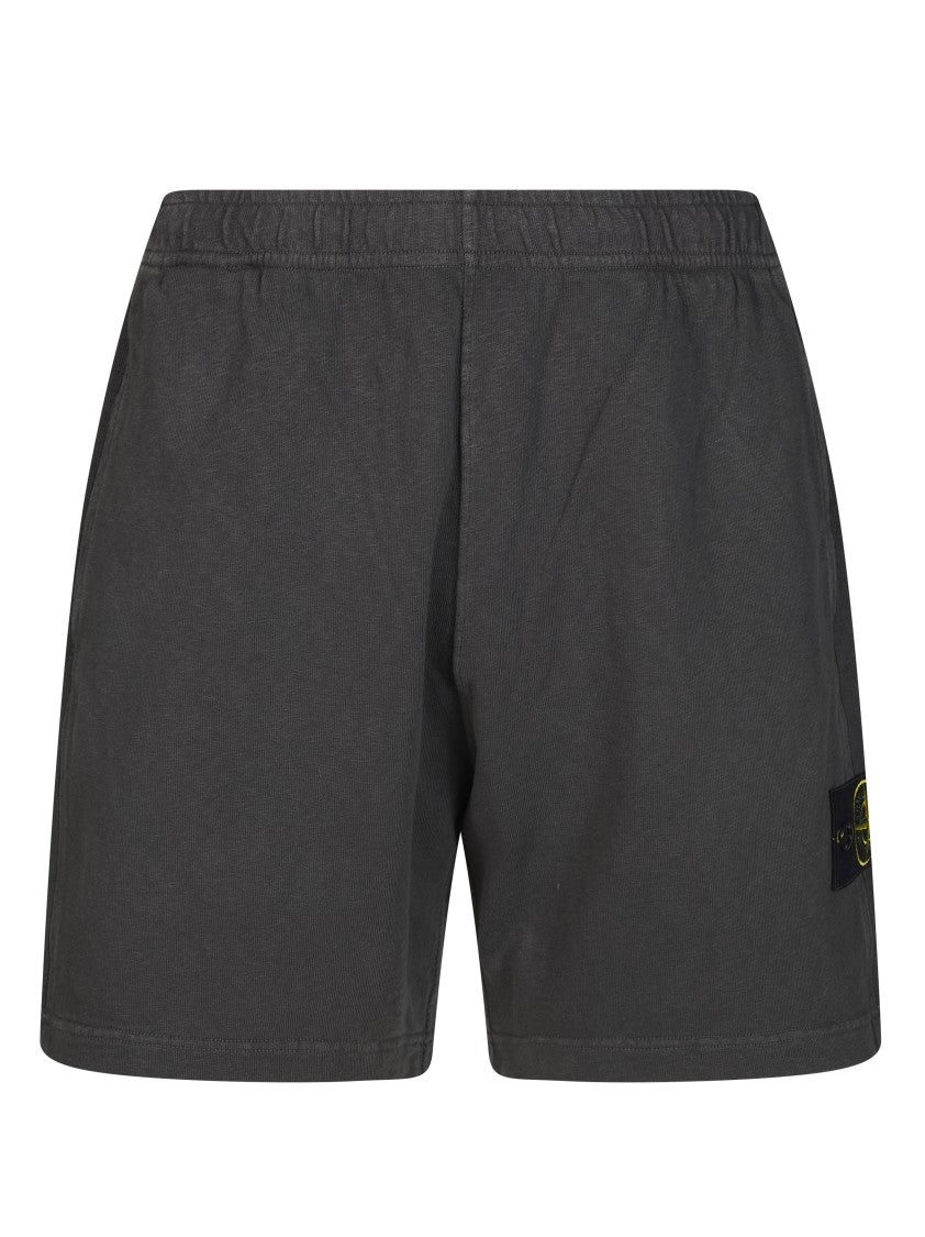 Stone Island Black Cotton Elastane Belt Shorts