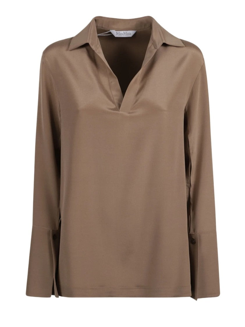 Max Mara Brown Silk Blouse With Cut-Out Underarm Detail