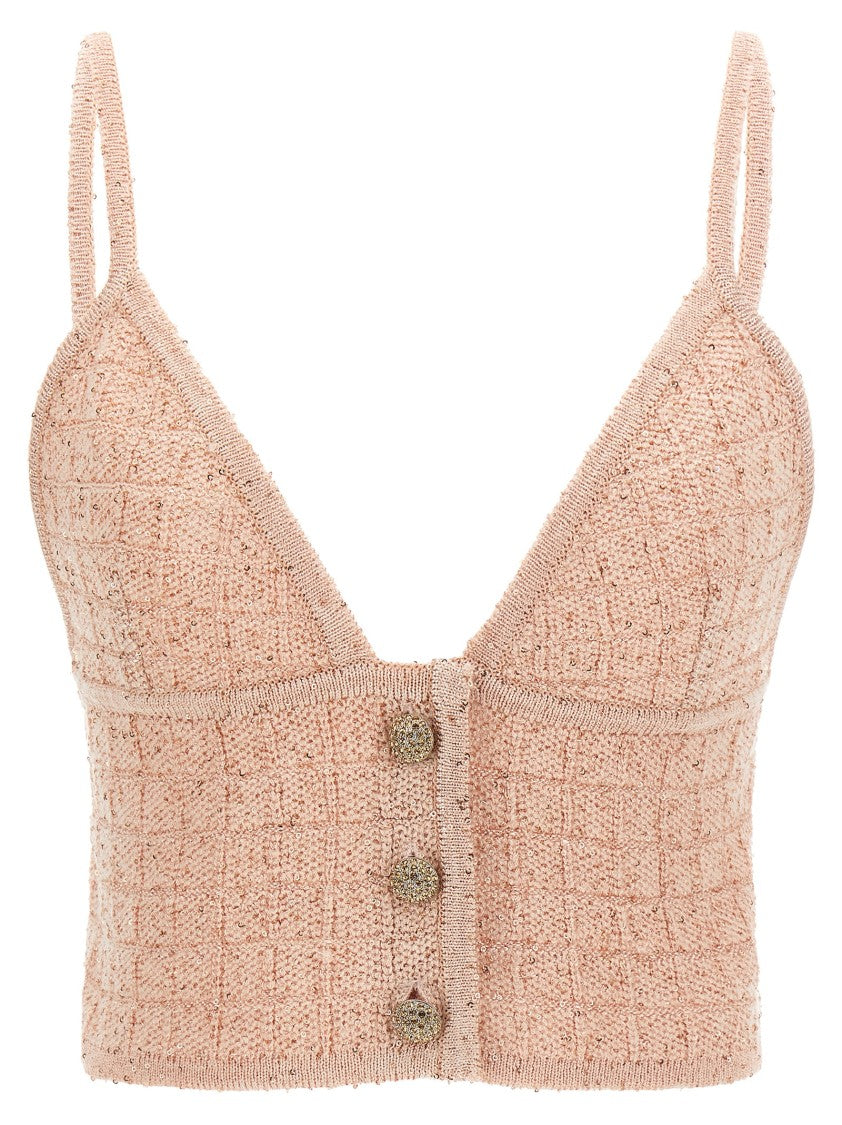 Alessandra Rich Triangle Crop Top With Micro Sequin Appliqué