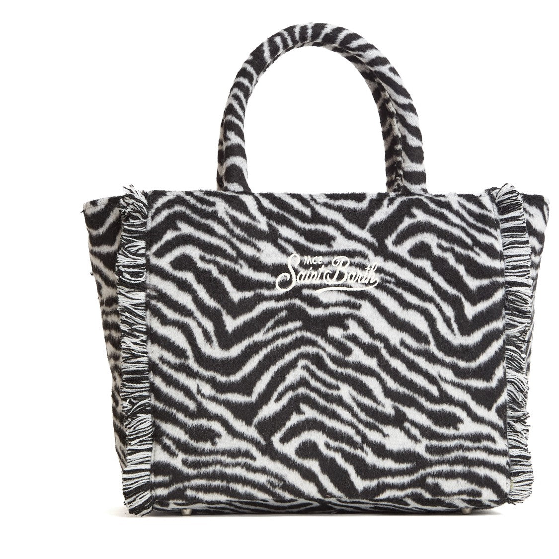 Mc2 Saint Barth Felted Wool Blend Handbag With Zebra Print And Embroidered Logo