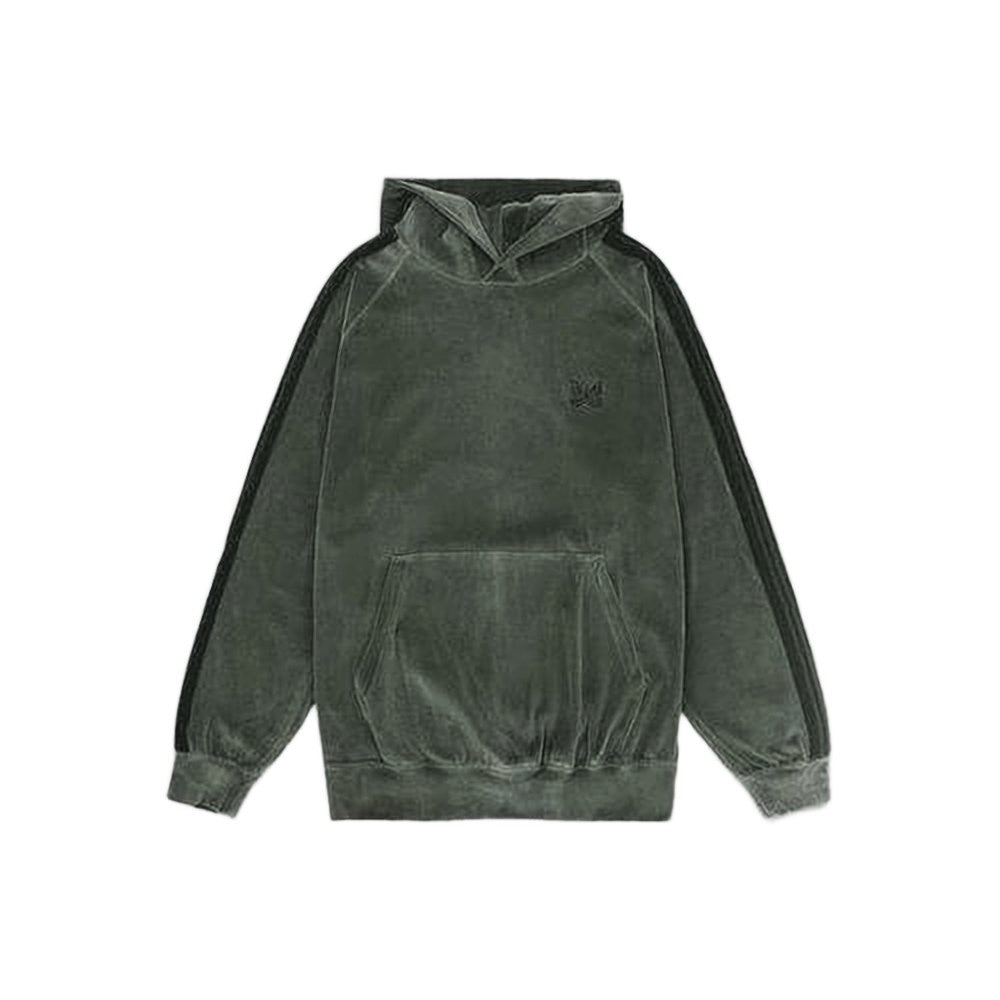 Needles Velvety Green Hooded Sweatshirt With Raglan Sleeves