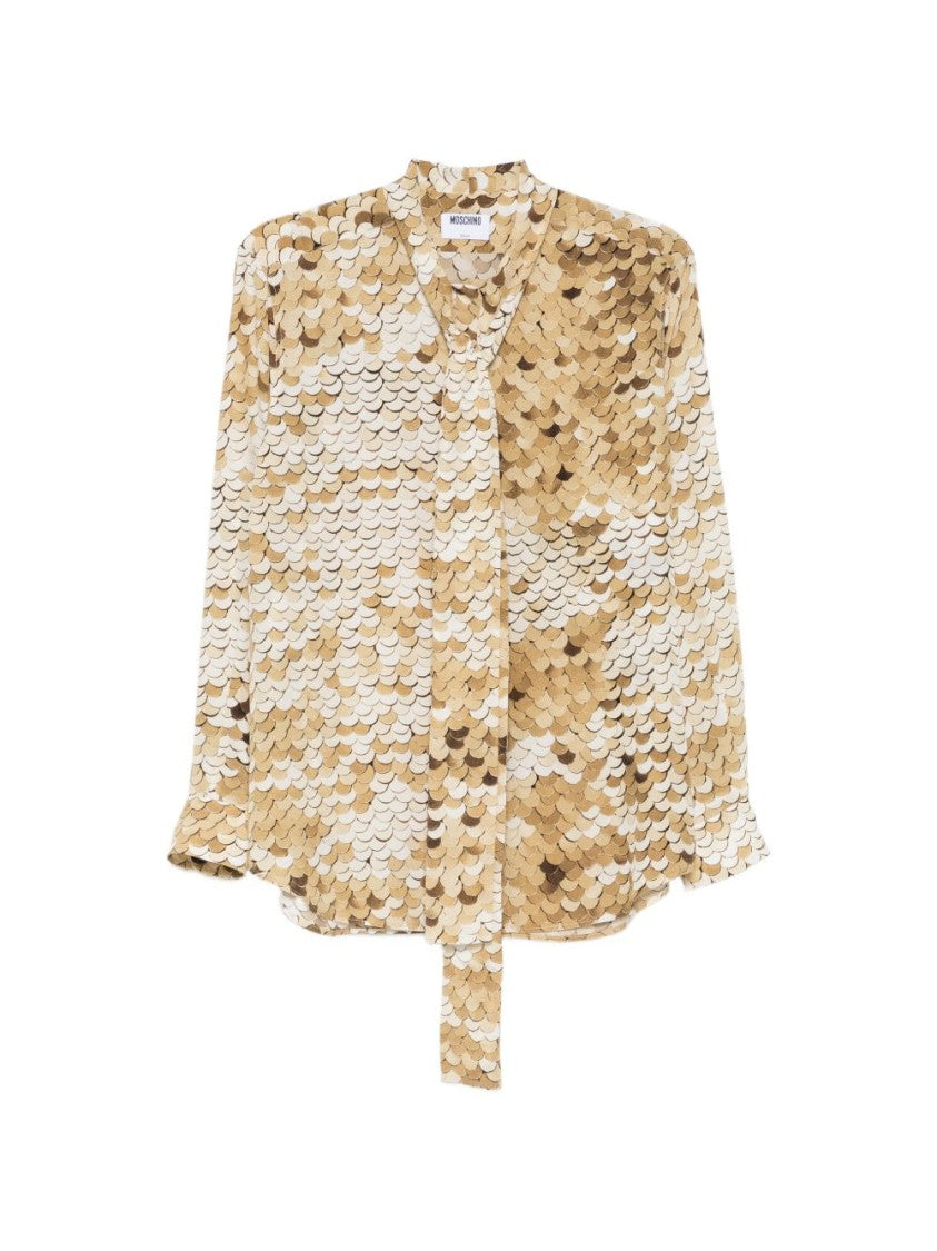 Moschino Silk And Nylon Scalloped Patterned Top With Tie Detail