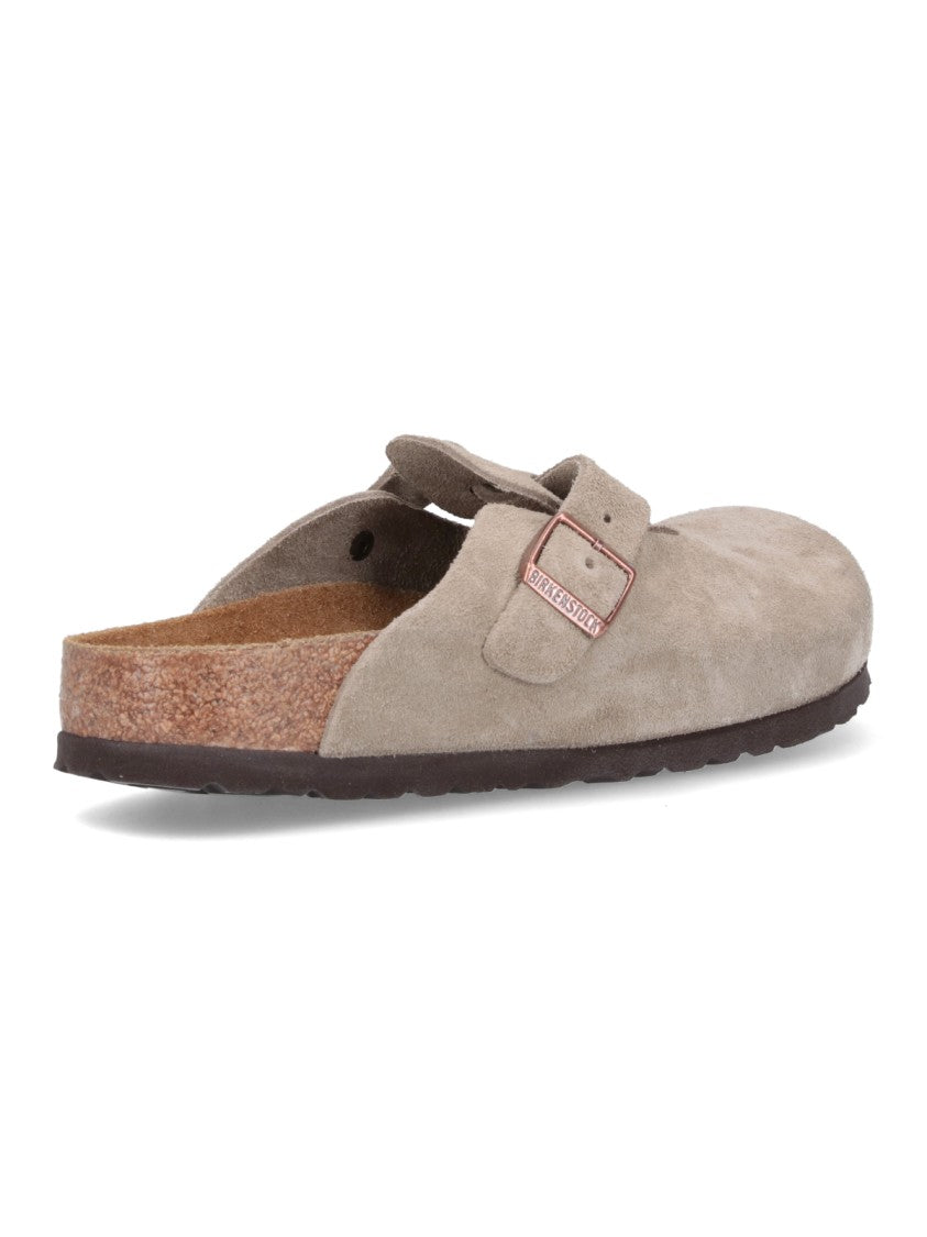 Birkenstock Suede Taupe Slip-On Mules With Adjustable Strap