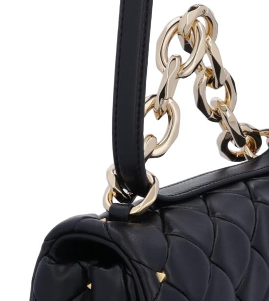 Valentino Quilted Black Lambskin Shoulder Bag With Stud Accents