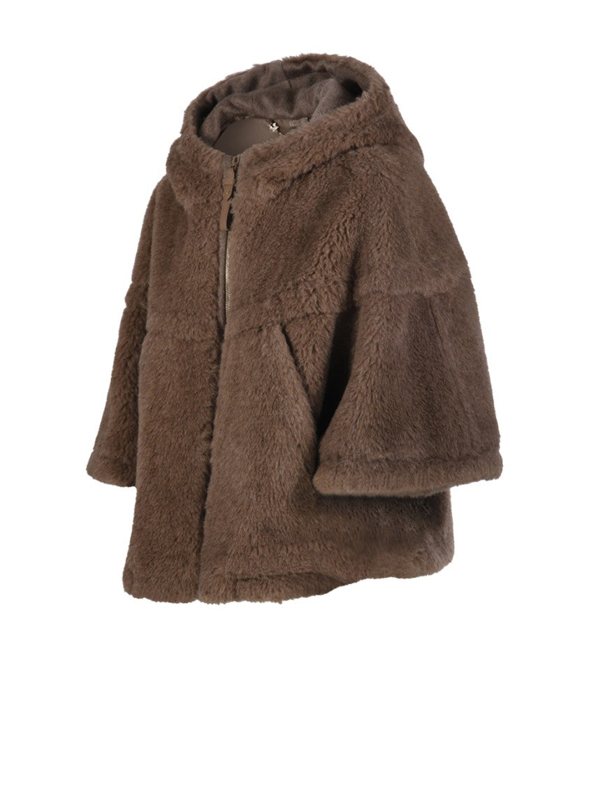 Max Mara Plush Textured Brown Alpaca-Cashmere-Silk Cape
