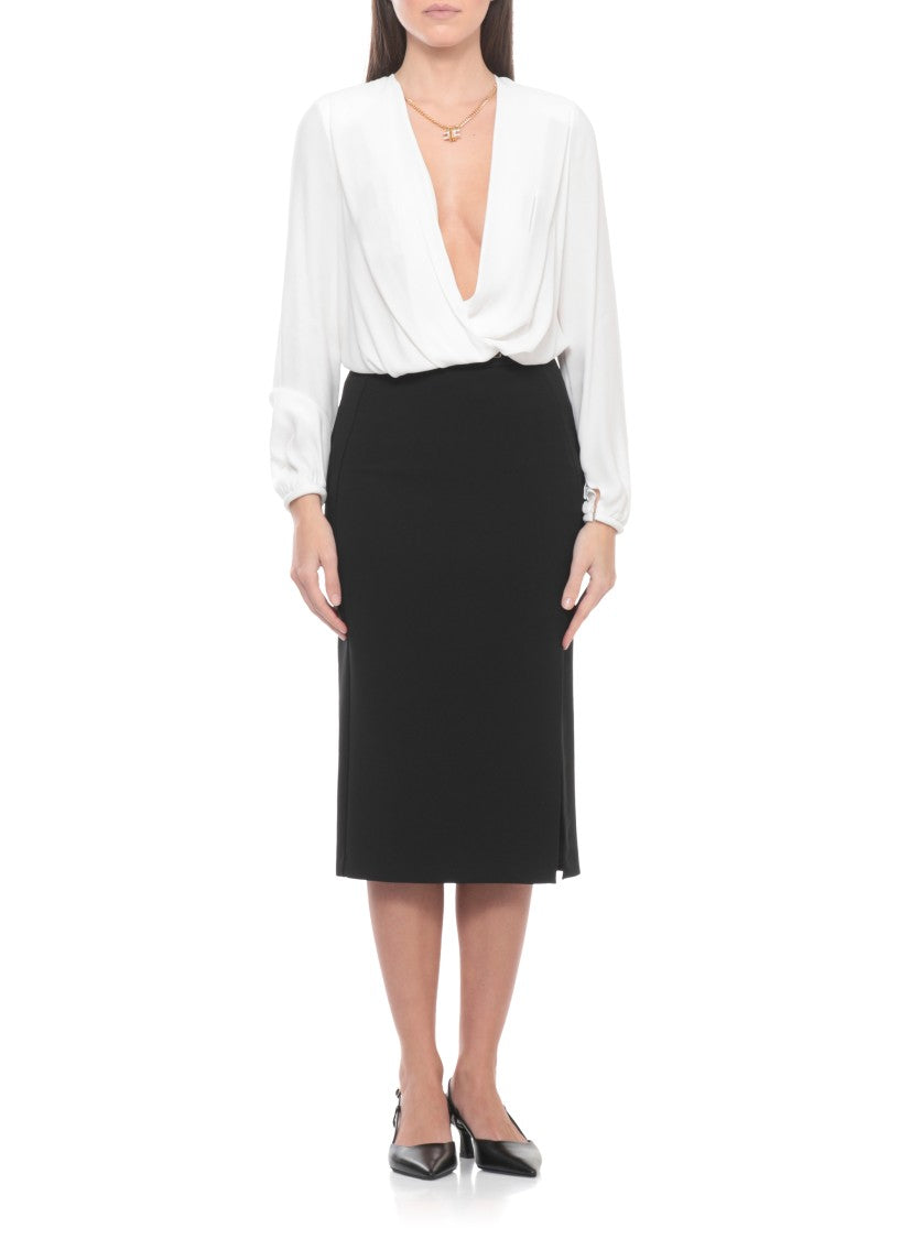 Elisabetta Franchi Ivory Viscose Chain-Detail Bodysuit