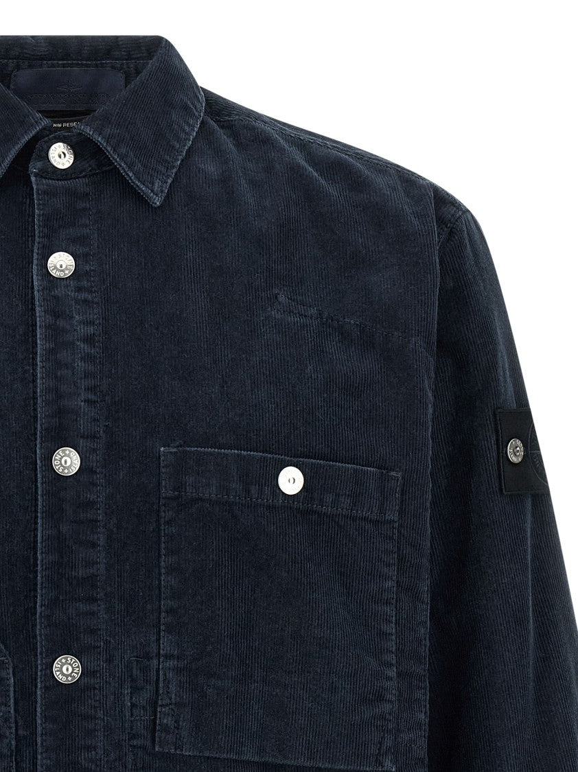 Stone Island Garment-Dyed Organic Cotton Corduroy Shirt With Snap Closure