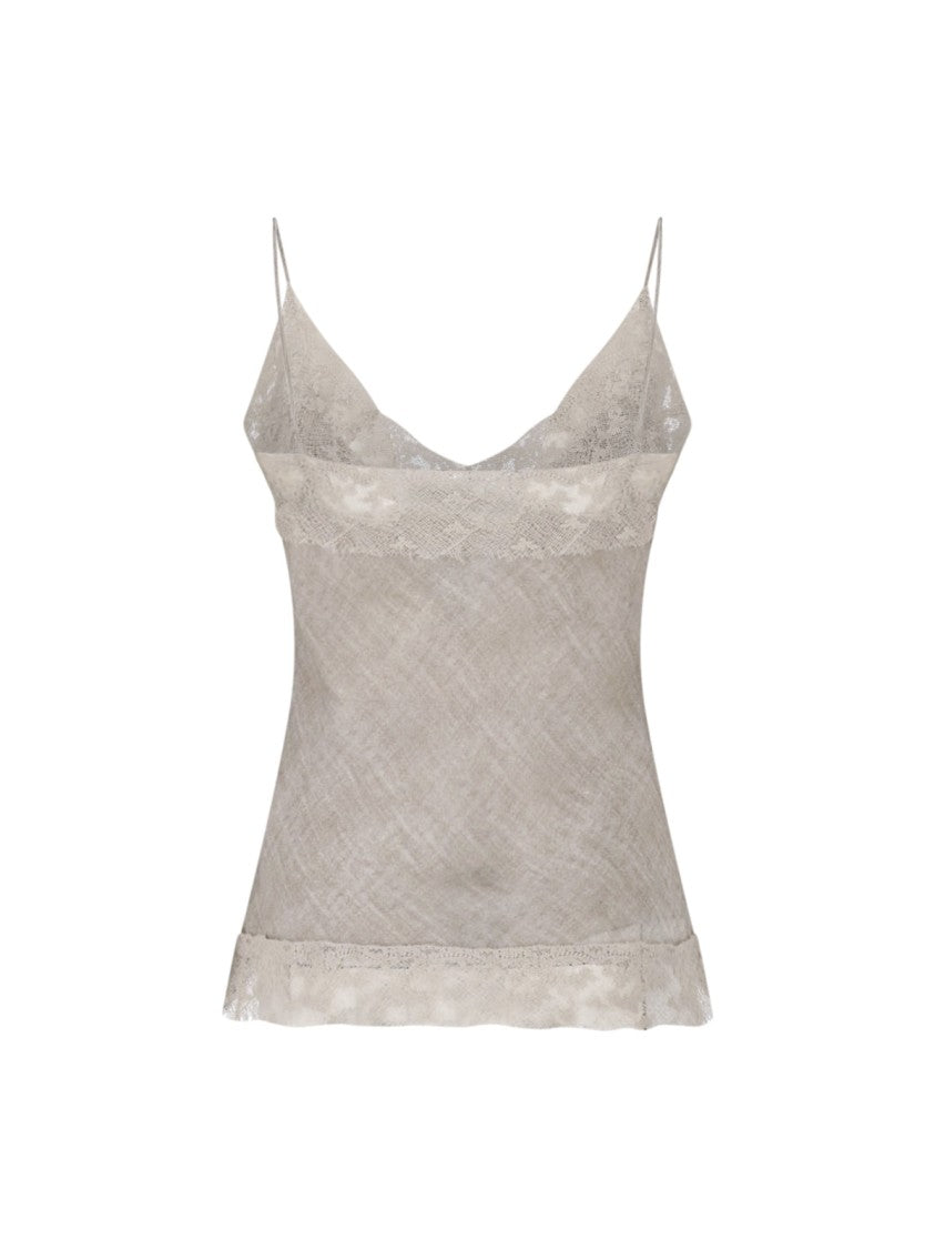 Ermanno Scervino Beige Lace-Trim Silk Tank Top