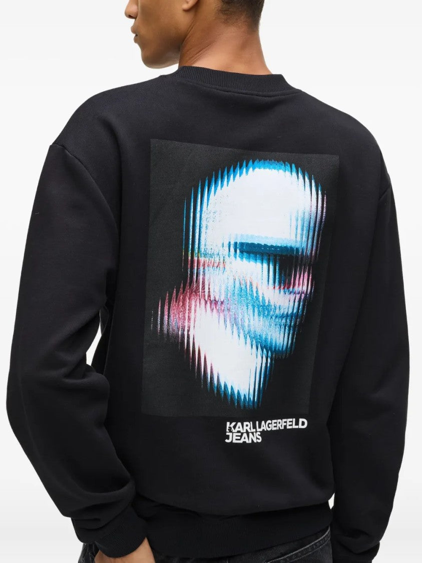 Karl Lagerfeld Crewneck Sweatshirt With Graphic Print And Ribbed Detail