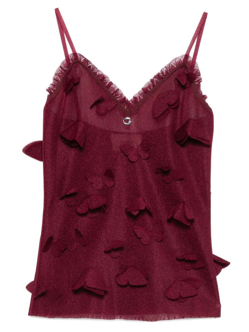 Coperni Burgundy Appliqué Spaghetti Strap V-Neck Top