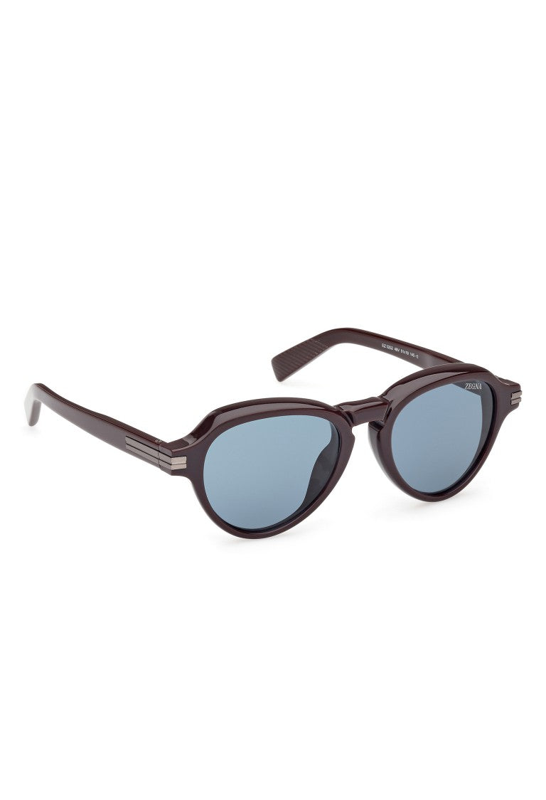 Zegna Bold Dark Brown Acetate Sunglasses With Distinctive Bevels