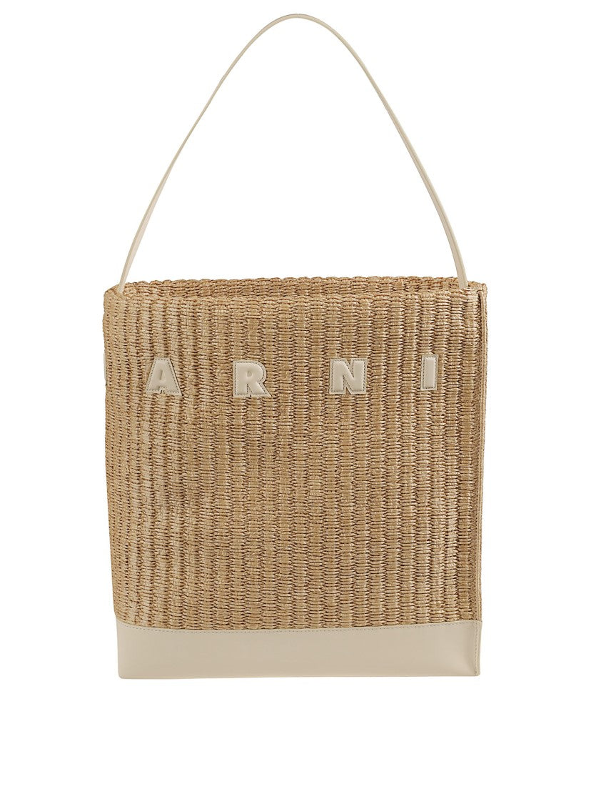 Marni Medium Woven Raffia-Effect Hobo Bag