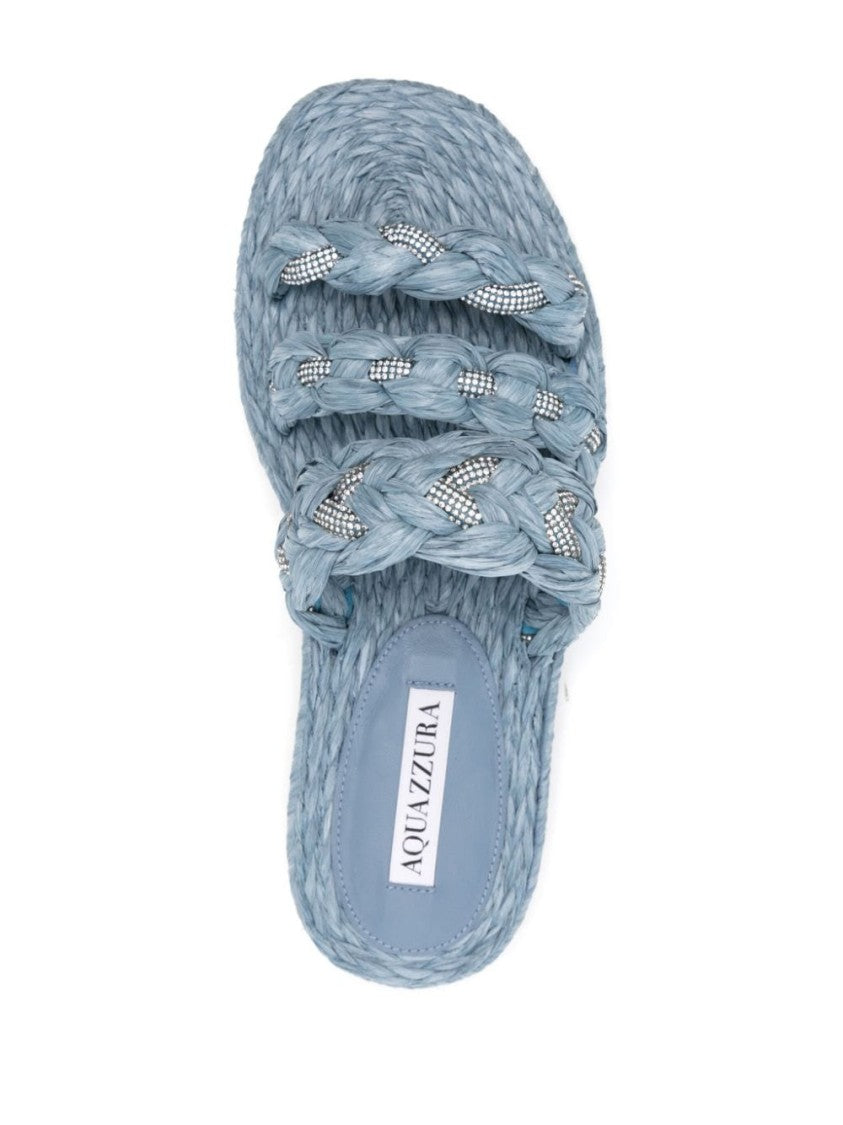 Aquazzura Interwoven Blue Sandals With Rhinestone Embellishment