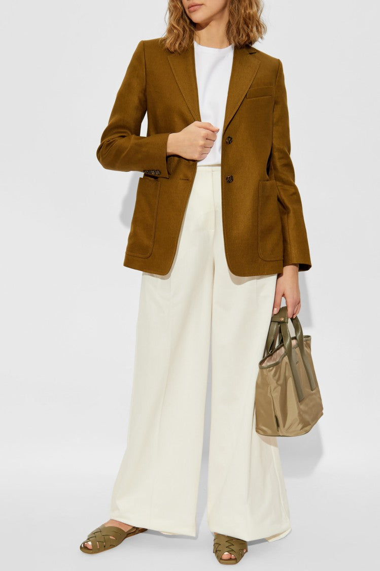 Max Mara Brown Linen Blazer With Double-Breasted Closure