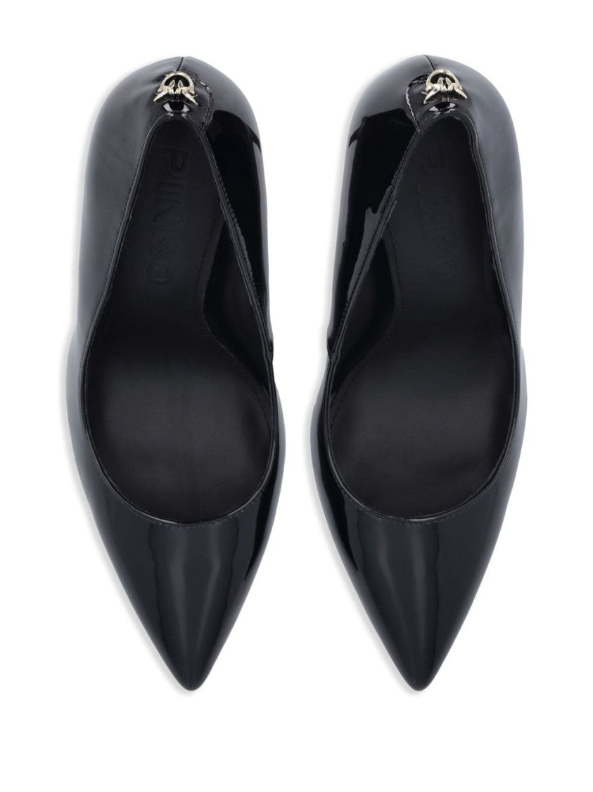 Pinko Pointed Toe Black Pumps With Patent Finish