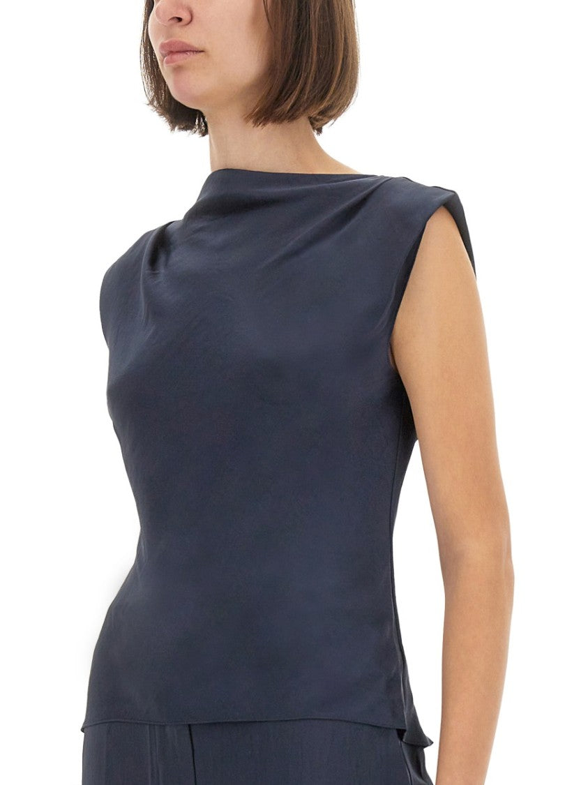 Theory Cap Sleeve Satin Top With Design