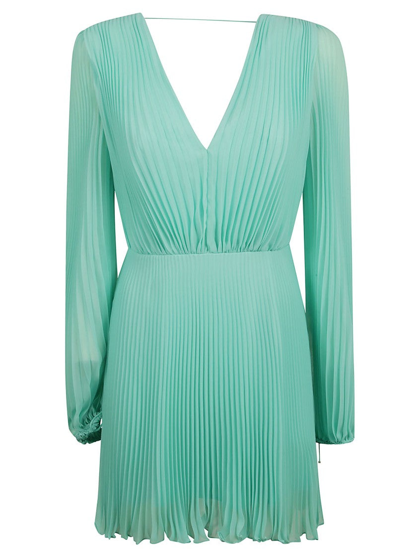 Max Mara Flowing Pleated Dress With Deep V-Neckline