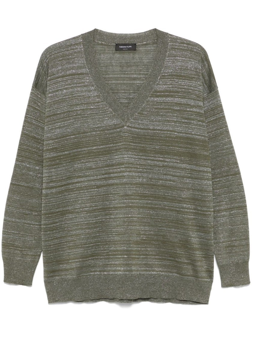 Fabiana Filippi Textured Green Sweater With Deep V-Neckline