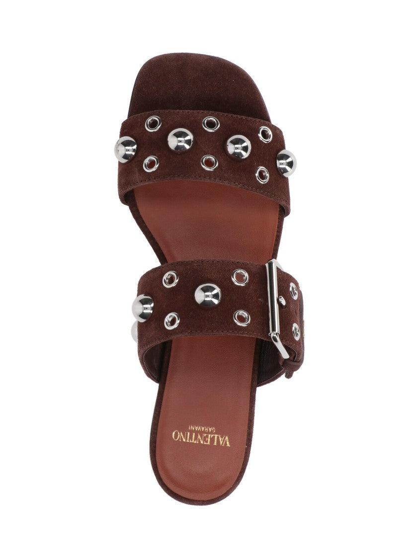 Valentino Garavani "Nellcôte" Studded Sandals – Brown