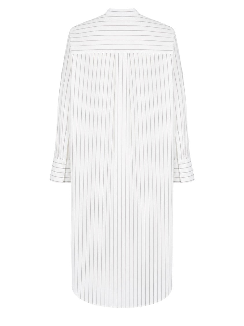 Totême Long White Tunic With Mandarin Collar And Pleated Back