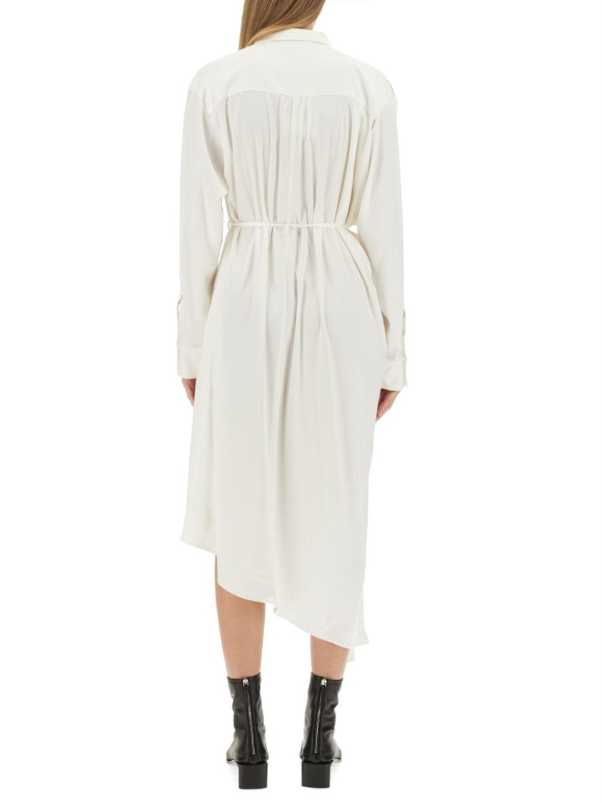 Acne Studios Satin Chemisier Dress With Asymmetrical Hemline