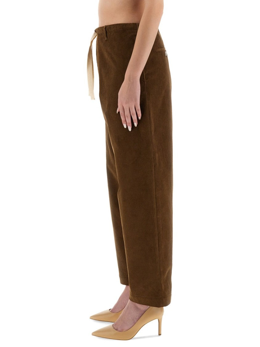 Moschino Brown Wide-Leg Corduroy Pants With Drawstring Waist