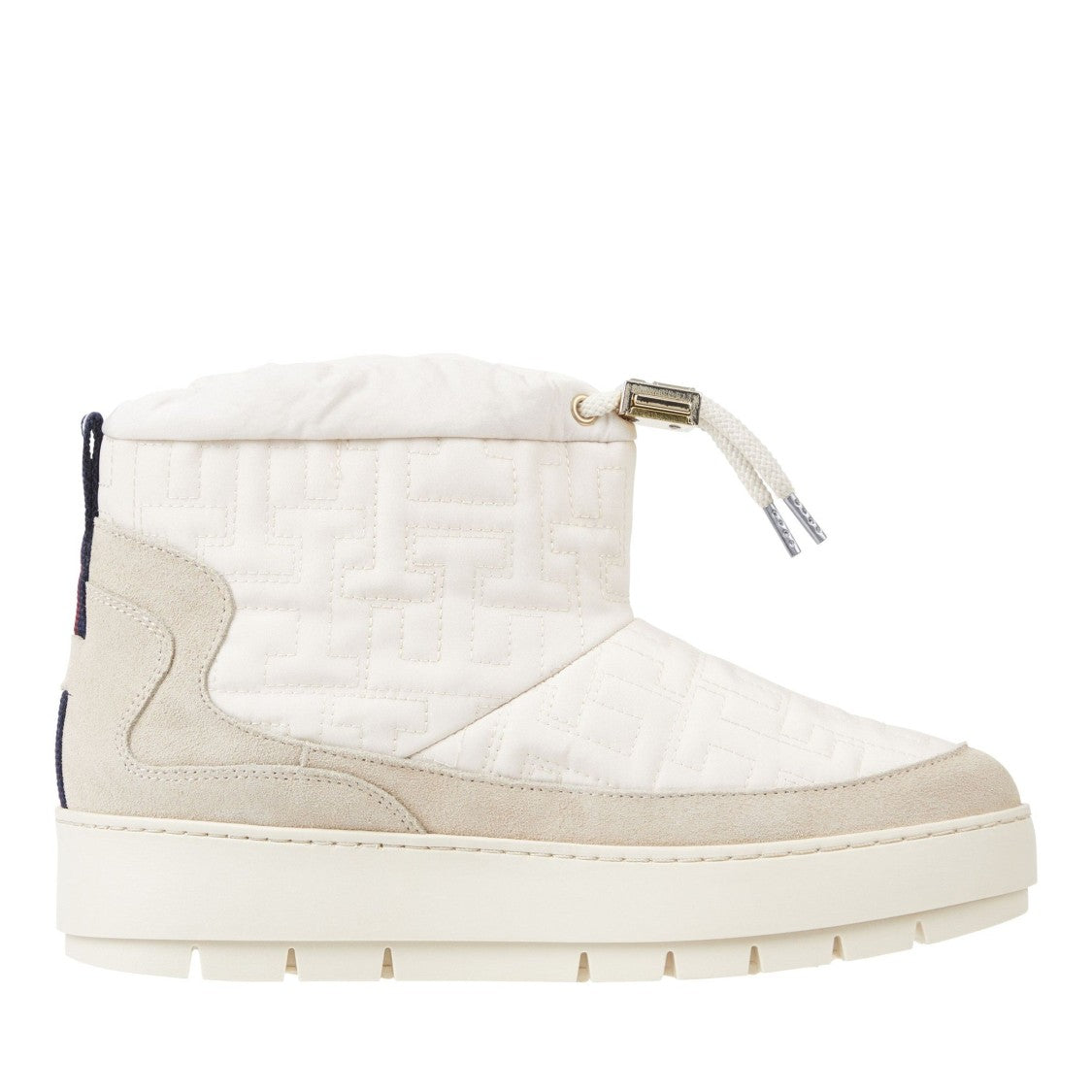 Tommy Hilfiger White Monogram Quilted Drawstring Suede Boots