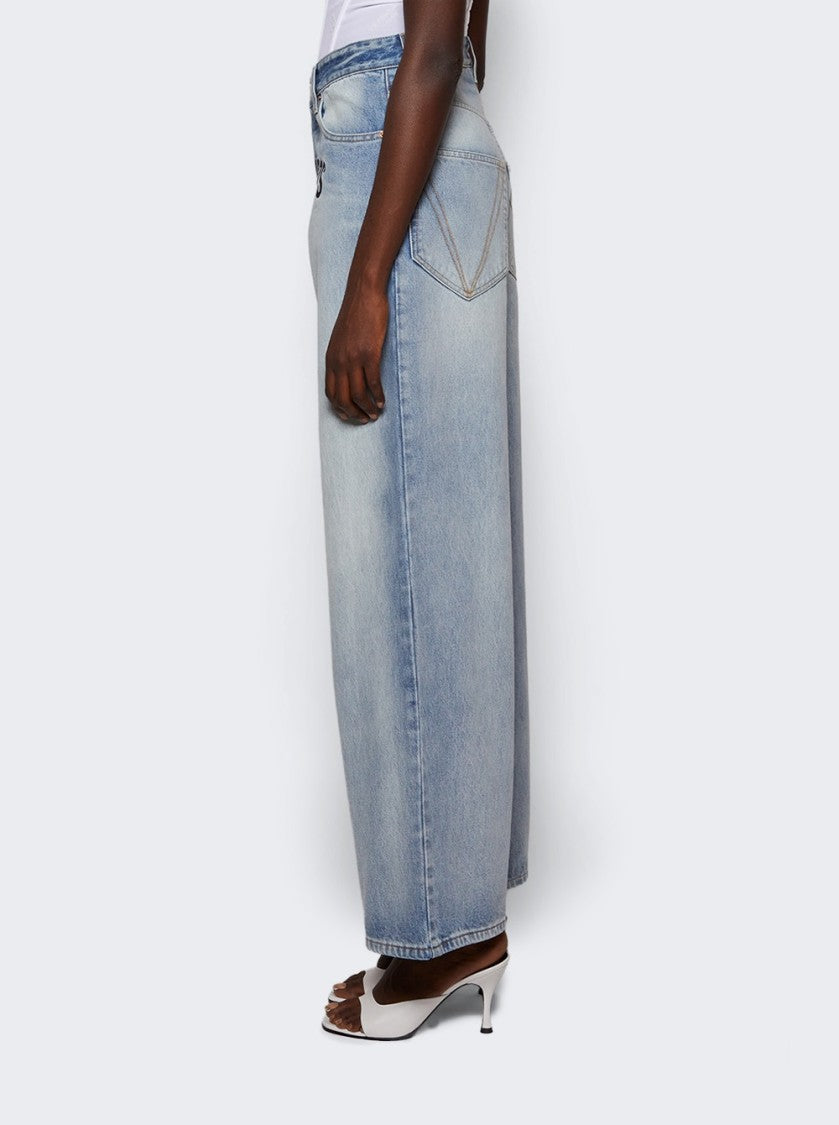 Vetements Embroidered Logo Baggy Jeans Light Blue