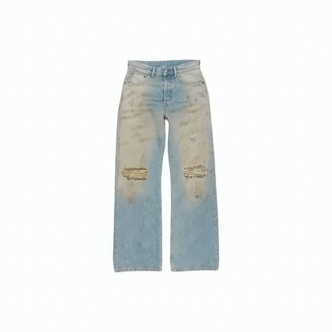 Acne Studios Distressed Light Blue Denim Pants With Vintage Aesthetic