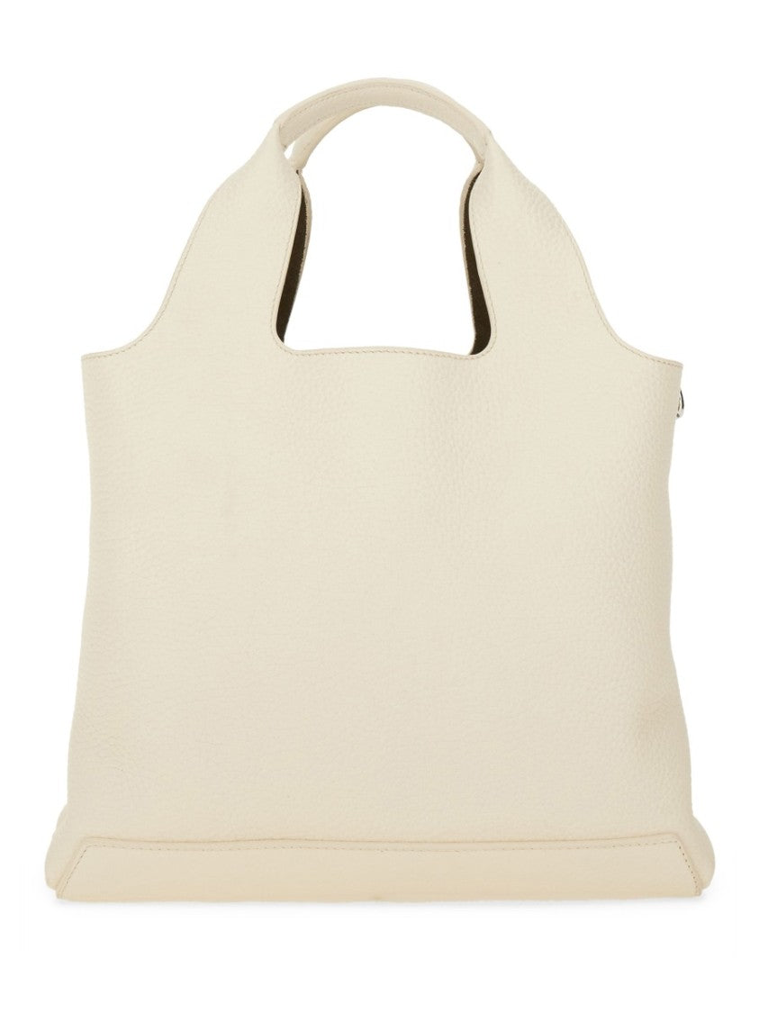Hogan Neutrals Pebbled Finish Textured Leather Shopping Bag
