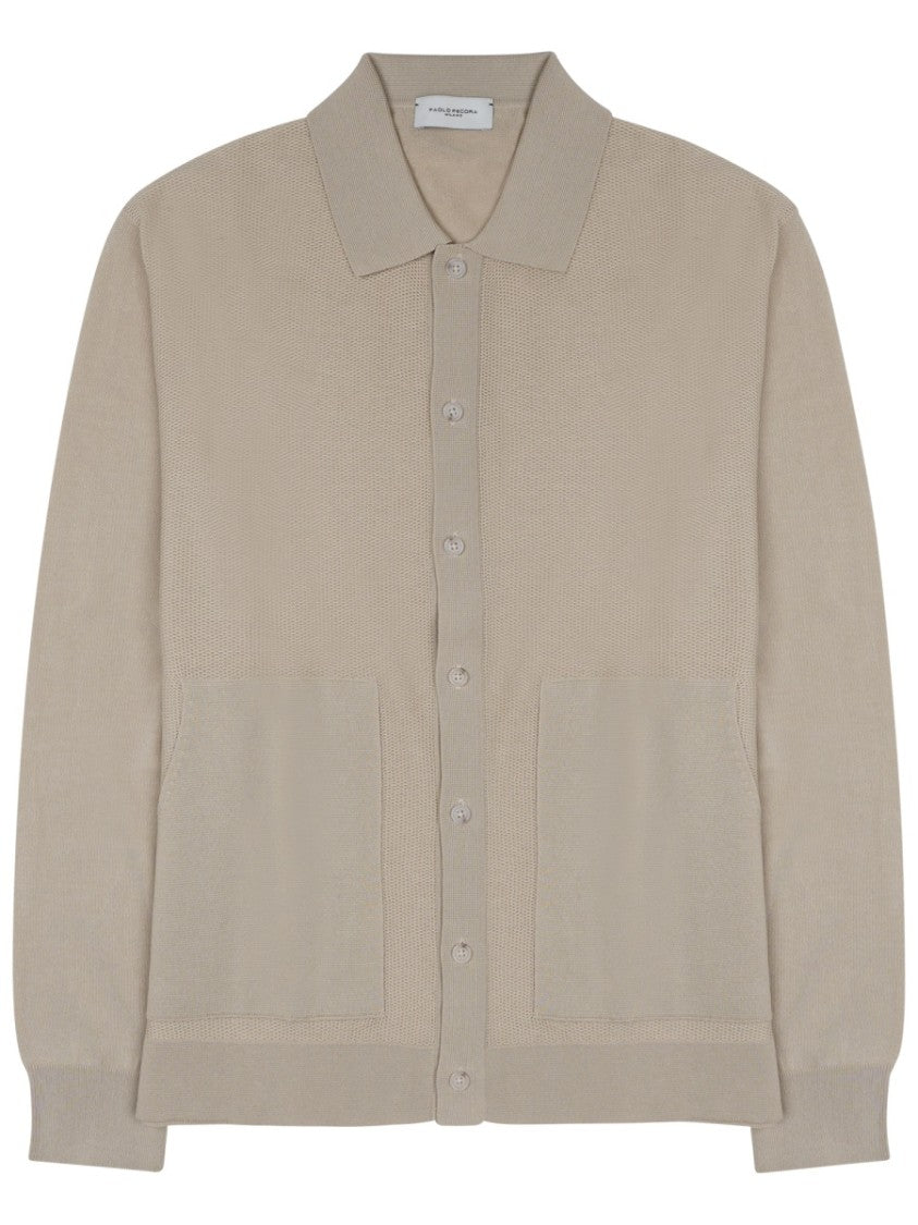 Paolo Pecora Milano Knitted Cotton Shirt With Button-Down Front And Classic Collar