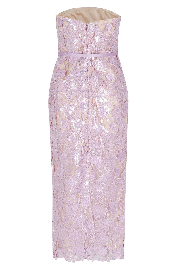 Retrofête Lavender Rowena Lace Sequins Belted Polyester Midi Dress