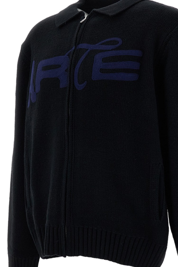 Arte Antwerp Black Energy Wool-Blend Point Collar Zip-Through Knit
