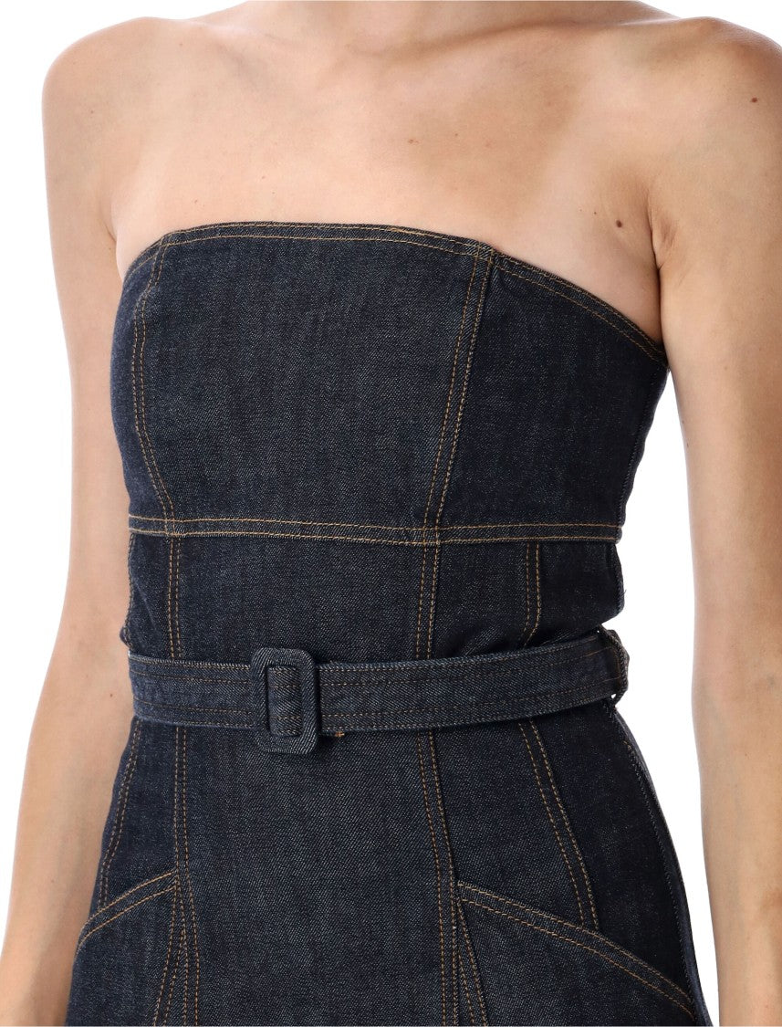 Self-Portrait Denim Bustier Long Dress