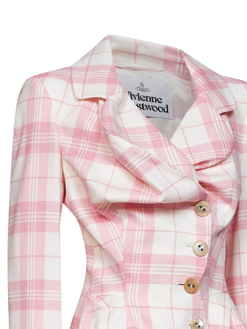 Vivienne Westwood Fitted Tailored Jacket With Peplum Waist In Pink Plaid