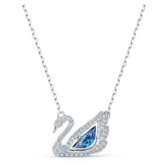 Swarovski Swan Pendant Necklace With Blue Crystal Centerpiece